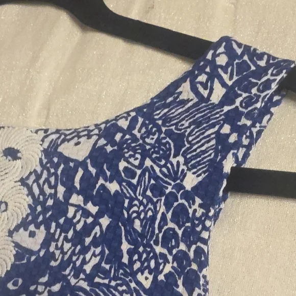 Lilly Pulitzer Blue Floral Mini Dress with White Lace Stripe - Picture 16 of 16